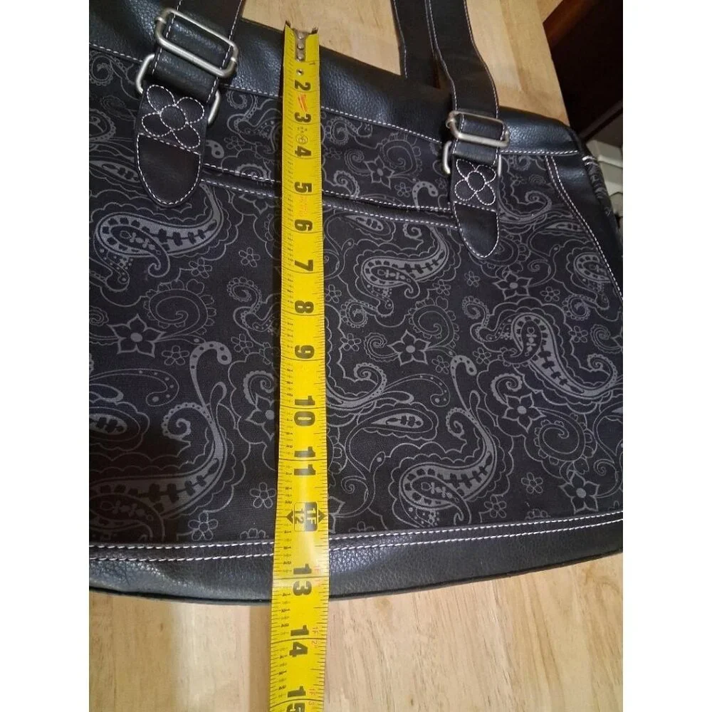 Story By Mxx Black Paisley Laptop Tote Bag 20x13x6 Inches Faux Leather & Fabric